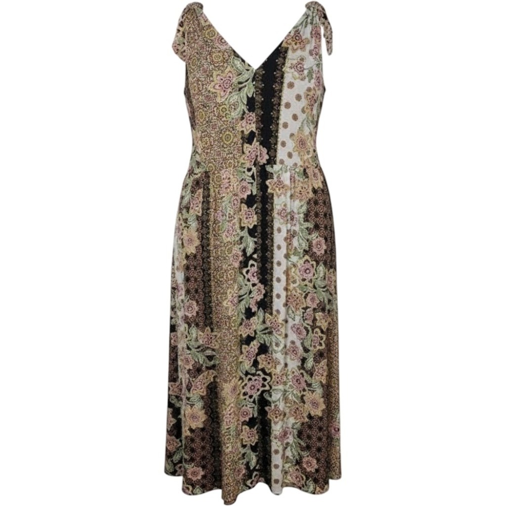 Lane Bryant Maxi Dress 20 Multicolor‎ Floral Patchwork Tie Strap Boho Summer NWT